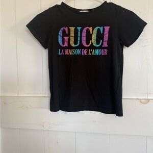 Gucci Black Kids Tee with Multicolor Rainbow Logo
